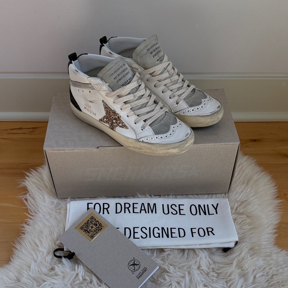 Golden Goose Mid Star Classic Glitter Star & Heel Sneakers, size 36